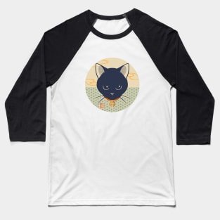 Black Cat With A Bell Baseball T-Shirt